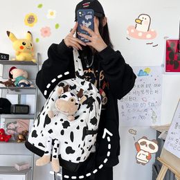 School Bags Schoolbag Girl Cow Pattern High Student Campus Harajuku Backpack Large Capacity Simple Double Root Back Pack