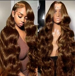 32 Inch Body Wave Chocolate Brown Front Hd 13x4 Lace Frontal Wig Coloured Human Hair Wigs Remy