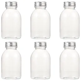 Storage Bottles 6 Pcs Plastic Caps Reusable Small Clear Mini Fridge Water Juice Aluminum Milk Drink Containers