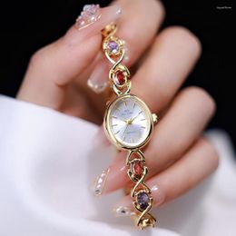 Wristwatches Luxury Fashion Women Watch Coloured Diamond Bracelet Wristwatch Ladies Rhinestone Quartz Wrist Watches Gift For Girlfriend Lady