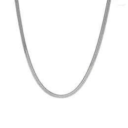 Chains ALLME Punk 3mm Wide Flat Herribone Necklaces For Women Man Unisex Silver PVD Plated Stainless Steel Waterproof Choker