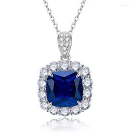 Chains 2023 925 Silver Sapphire 12 Fat Square Necklace Pendant Women's European And American Luxury Set