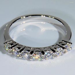 Cluster Rings 10K White Gold Women Ring 7 PCS 2.1 Each 0.3Ct Moissanite Diamonds Round Party Engagement Anniversary Trendy Present