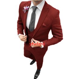 Handsome Groom Tuxedos One Button Man's Suits Peak Lapel Groomsmen Wedding/Prom/Dinner Man Blazer Jacket Pants Vest Tie N030112111112