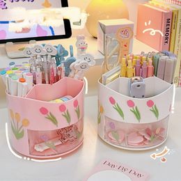 Pencil Cases Kawaii Rotating Pen Holder Desk Organizer Largecapacity Storage Box for Student Office Desktop Organiser Stationery Holders 230826