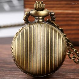 Pocket Watches Antique Stripe Full Cover Men Women Quartz Analog Watch Arabic Number Display Sweater Necklace Chain Timepiece