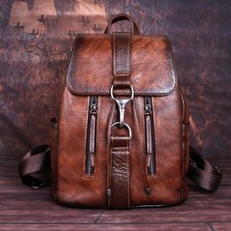 School Bags Natural Skin Women Backpack For Girls Book Daypack Knapsack Retro Female Travel Laptop Bag Genuine Leather Rucksack 230826