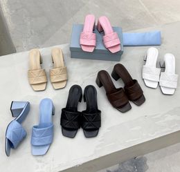 Embroidered Slides Sandal Designer Quilted Nappa Genuine Leather Slipper Women Top Quality Luxury Platform Low Heel Slide Rubber Sole
