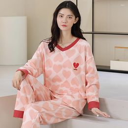 Women's Sleepwear Autumn Cotton Women Pyjamas Set Print Pyjamas Femme Long Sleeve V-neck Comfortable Soft Female Homewear Clothes