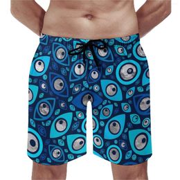 Men's Shorts Greek Evil Eye Board Summer Blues And Silver Vintage Beach Short Pants Men Running Fast Dry Custom Swimming Trunks