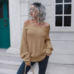 Women's Sweaters Off Shoulder For Women Long Sleeve Knitted Jumpers Tops Fall Clothes Baggy Solid Casual Pullover Sweater