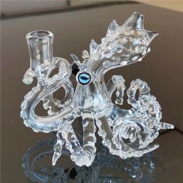 Octopus Glass Rigs Glass Bong Water Pipe Dab With 14.4mm Male Joint Handmade Craft Bubbler Heady Nail Cap Wholesaler LL