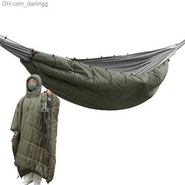 2 in 1Hammock Underquilt Sleeping Bag Winter Warm Hooded Cloak Outdoors Multiple Uses Blanket for Swing Tent Poncho Q230828