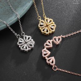 Pendant Necklaces Fashion Magnetic Folding Heart Necklace Women's Trend Temperament Cute Good Luck Clover Jewelry Gift