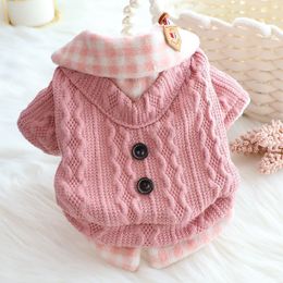 Dog Apparel Fake Two Pcs Plaid Design Warm Sweaters for Dogs Autumn and Winter Dog Clothes Pink Blue Colours Clothes with Buttom Dog Sweaters 230828