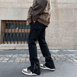 Men's Pants Ankle Zipper Black Streetwear Joggers Men Cargo Pants Y2K Hip Hop Straight Casual Drawstring Long Trousers Pantaloni Uomo 230828