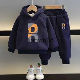 Clothing Sets Winter Kids Fleece Thick Hoodies Suit for Boy Sportswear 2y Young Child Clothes Autumn Warm Girls Hooded Tops Pant Matching Set x0828