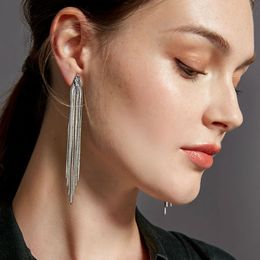 Vintage Gold Colour Bar Long Thread Tassel Drop Earrings For Women Glossy Geometric Korean Earring New Fashion Wedding Jewellery Wholesale YME038