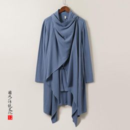 Men's Trench Coats Spring 2023 Autumn Harakuju Irregular Linen Cape Long Windbreakers Baggy Handsome Cool Chinese Style Cloak