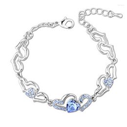 Link Bracelets Pure 925 Silver Needle Women Bracelet Heart Charm Lovely Crystal Fashion Wedding Party Lady Nice Jewelry