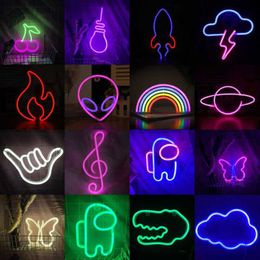 Bulb UFO Astronaut Shape Led Neon Light Colorful Art Sign Hanging Night Lamp for Home Party Bedroom Decoration Xmas Gift HKD230825