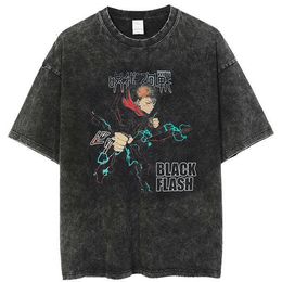 Cosplay T-shirt Men's T-shirts Anime Jujutsu Kaisen T Shirt Vintage Washed T-shirt Gojo Satoru Graphic Print Tshirt 100% Cotton Summer Retro Short Sleeve Tees 131
