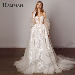 Urban Sexy Dresses HAMMAH Sweetheart A Line Wedding Appliques Sleeveless Robe De Soire Mariage Court Train Lace Up Made To Order 230828