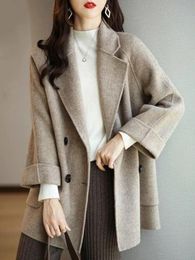 Womens Wool Blends Coat Women Winter Jacket Fashion Lapel Double Row Button Loose Warm Trench Coats for Clothing Tops 230828