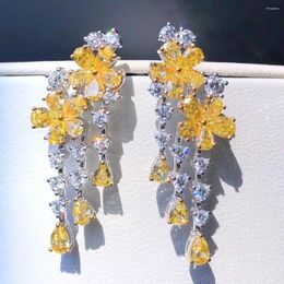 Dangle Earrings Fine Jewelry Real Pure 18K Gold AU750 Nature 3.175ct Yellow Diamonds Gemstones Female Drop For Women