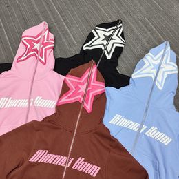 Mens Hoodies Sweatshirts Harajuku Star Letter Print Hiphop Zipper Hooded Retro Long Sleeve Oversized Male Jackets Y2k Clothes 230828