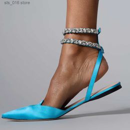 Crystal Shoes Strap Slide Flat Summer Ankle Women Sandals Pointed Toe Fashion Bridals Evening Dress Party Lady Shoe 2024 T230828 831
