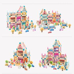 Wooden Toy Block Build Solid Plug-in Model Kit Princess Castle Build Block Castle Block Set Model Wooden Parent-child Interactive Particle Build Block Toys For Kid