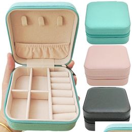 Jewellery Boxes Box Portable Leather Organiser Display Travel Case Button Storage Zipper Jewellers Drop Delivery Packing Dhkvg