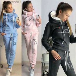 Women's Two Piece Pants Women's Tracksuit Female Pullover Hoodies Jogging Pants Sweatshirt Sports Suit Two Piece Set Women Clothing Winter Warm Outfits T230828