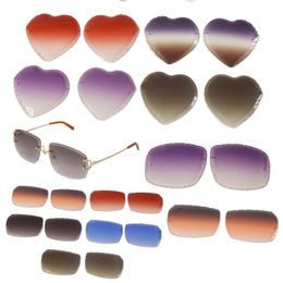 Wholesale Luxury Diamond Cut Lens Rimless Sunglasses Lens Fashion Accessories With C Decoration Metal Attachment Red Lens or Brown Lens or Grey lens Purple Lens