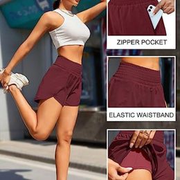 Running Shorts Women's High Waisted Yoga Joggers Gym Fitness Training Quick Dry Double Layer Workout Short Pants Zip Pocket