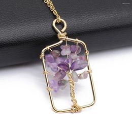 Pendant Necklaces Natural Stone Tree Of Life Pendants Gold Plated Wire Wrap Fluorite For Women Trendy Necklace Jewellery Party Gifts