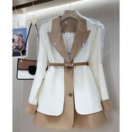 High-end Luxury Designers Chic French Fake Two-piece Suit Long Sleeve Jacket White Blazer Women Trench Coat HKD230825