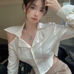 Women's Polos Spicy Girl Off-the-shoulder Short Blouse 2023 Korean Version Of Spring And Autumn Long-sleeved Pure To Trim The Body Jacket