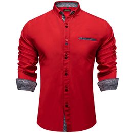 Men's Dress Shirts Luxury Designer Red Shirt Cotton Polyester Contrast Stitching Social Casual Blouses Men Clothing for Party 230826