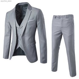 Wedding Suit Men Korean Slims Men Business Suit 3pc Jacket Vest Pants Formal Suit Tuxedo Groom Suit Long Sleeve Gentleman Outfit Q230828