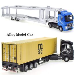 Diecast Model car 1 50 Diecast Alloy Truck Head Model Toy Container Truck Pull Back With Light Engineering Transport Vehicle Boy Toys For Children 230827