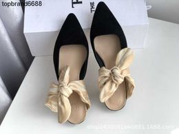 the row shoes Designer Shoes Dress Spring 2022 the row bow Muller shoes pointed low heel half slippers French kitten Size 34-39 4TB2