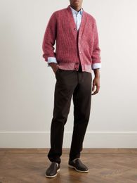 Men Sweater Designer European and American Style Autumn and Winter Loro Piana Sey Ribbed Cashmere and Silk-Blend Cardigan