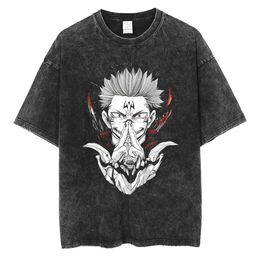 Cosplay T-shirt Men's T-shirts Anime Jujutsu Kaisen T Shirt Vintage Washed T-shirt Gojo Satoru Graphic Print Tshirt 100% Cotton Summer Retro Short Sleeve Tees 174