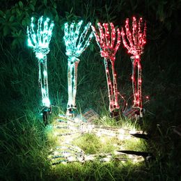 Halloween Decorations LED Skeleton Arms Hand Stakes, Waterproof Battery Operated LED Light Up Figurine Holiday Party Garden Outdoor Decor