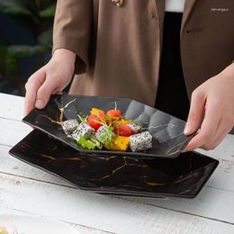 Plates Simple Nordic Colorful Glazed Ceramic Tableware Creative Matte Black And White Marble Pattern Golden Special-shaped Plate