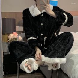 Women's Sleepwear Vintage Coral Velvet Pyjamas Set Women Fashion Doll Collar Plush Household Clothes 2023 Winter Thickened Flannel Female