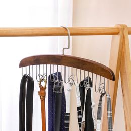 12 Hooks Wood Hangers Racks With Stainless Steel Scarf Hooks Tie Belt Cloth Hanger Organiser Clothing Racks Q526