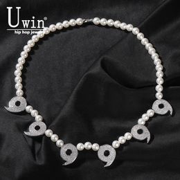 Pendant Necklaces Uwin Iced Power of Six Paths Necklace 8mm Pearl Micropave Charm Jewellery Women Accessories Gifts 230828